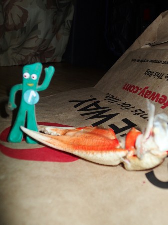Excitement on the dining room table dinner time as Mr. Gumby makes a fateful move